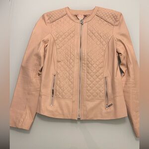 Cole Haan Blush Leather Quilted Zip Jacket Size S
